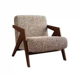 中古风客厅阳台单人沙发白腊木架靠背箭头椅家用商务休闲椅