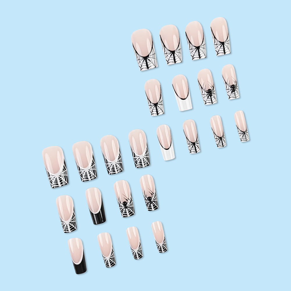 Nuevos parches de uñas franceses en blanco y negro, parches de uñas falsas de Halloween, productos de uñas terminados image 5