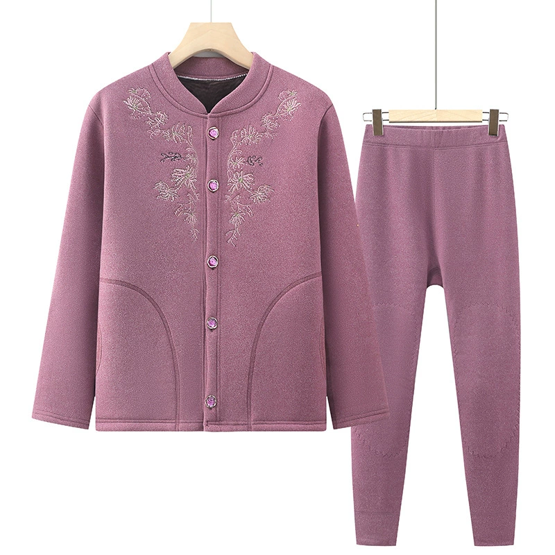 Пожилые люди термобелье женское бархатное утолщение костюм для пожилых людей теплая одежда мама осенняя одежда осенние брюки старая бабушка кардиган