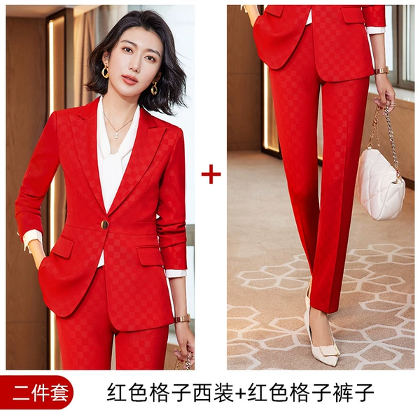 Red colored suit, trousers