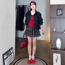 韩版复古正肩牛仔外套女春秋爆款小个子休闲百搭翻领工装上衣夹克