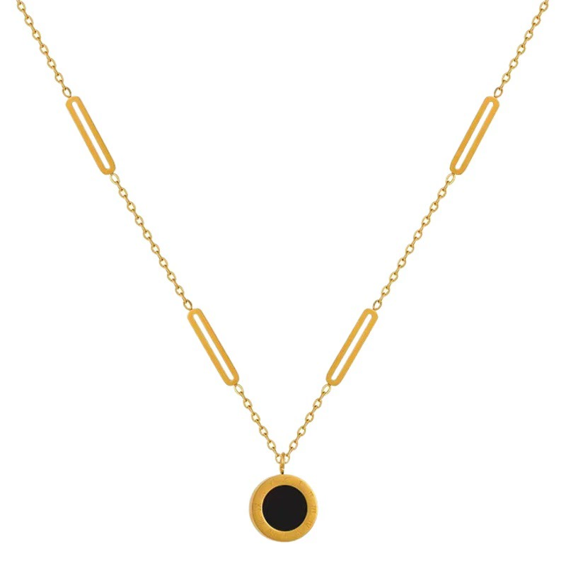 Ожерелье из титановой стали Булавка с римскими цифрами Черно-белый свитер Новая ниша Легкая Роскошная цепочка для свитера с высоким смыслом 18K