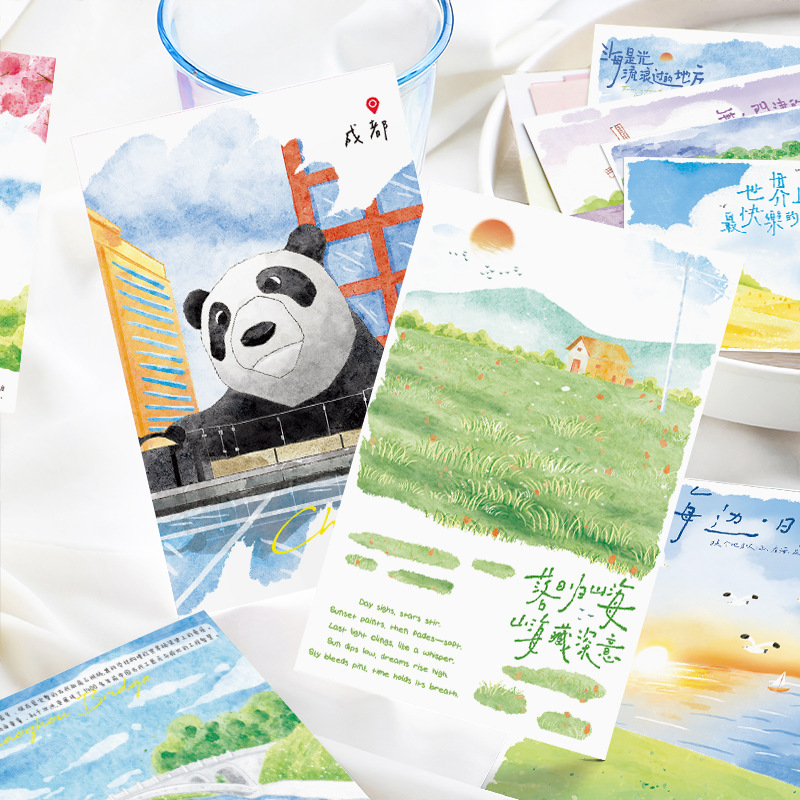 Paper Van Boxed Postcards to Travel to the World, One Journey into the Mountains and Fields Series, Student Literary Commemorative Message Postcards