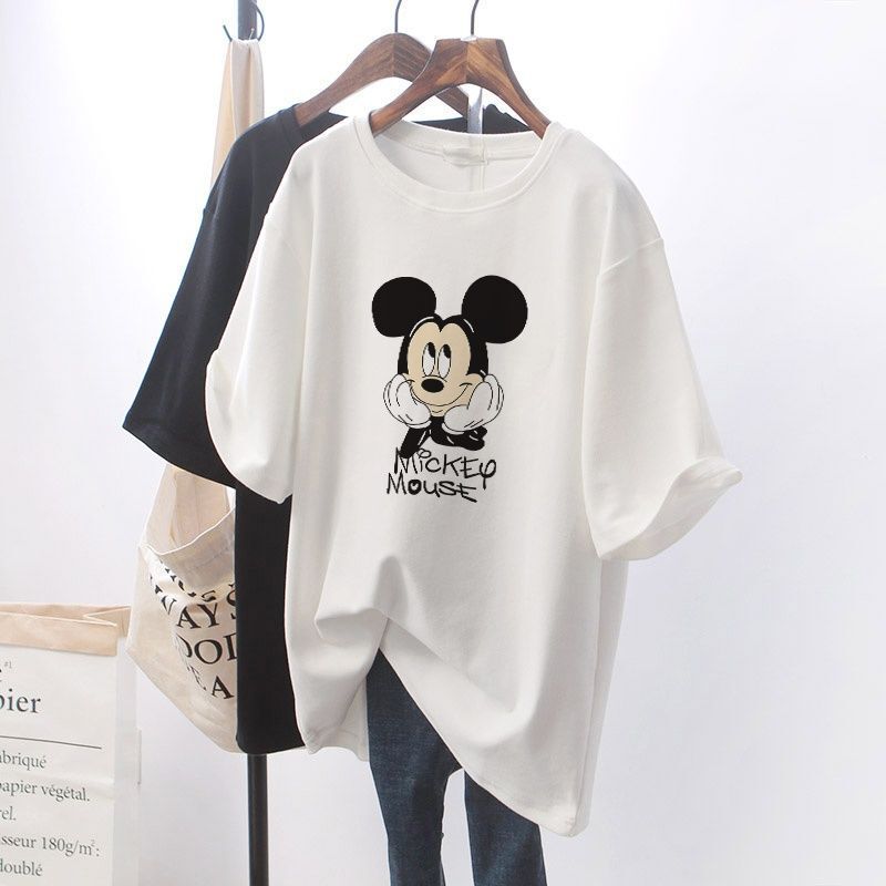 Pregnant Women's Summer Short-sleeved T-shirt Cotton Korean-style Loose Fashion Mickey Print Pregnant Women's Summer Mid-length Top