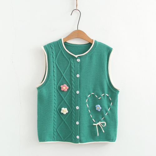 Ladies' Sweet and Fresh Knit V-Neck Cardigan Backless Top for Layering, with 3D Floral Detail, Cardigan, Sweater, Vest - Wholesale