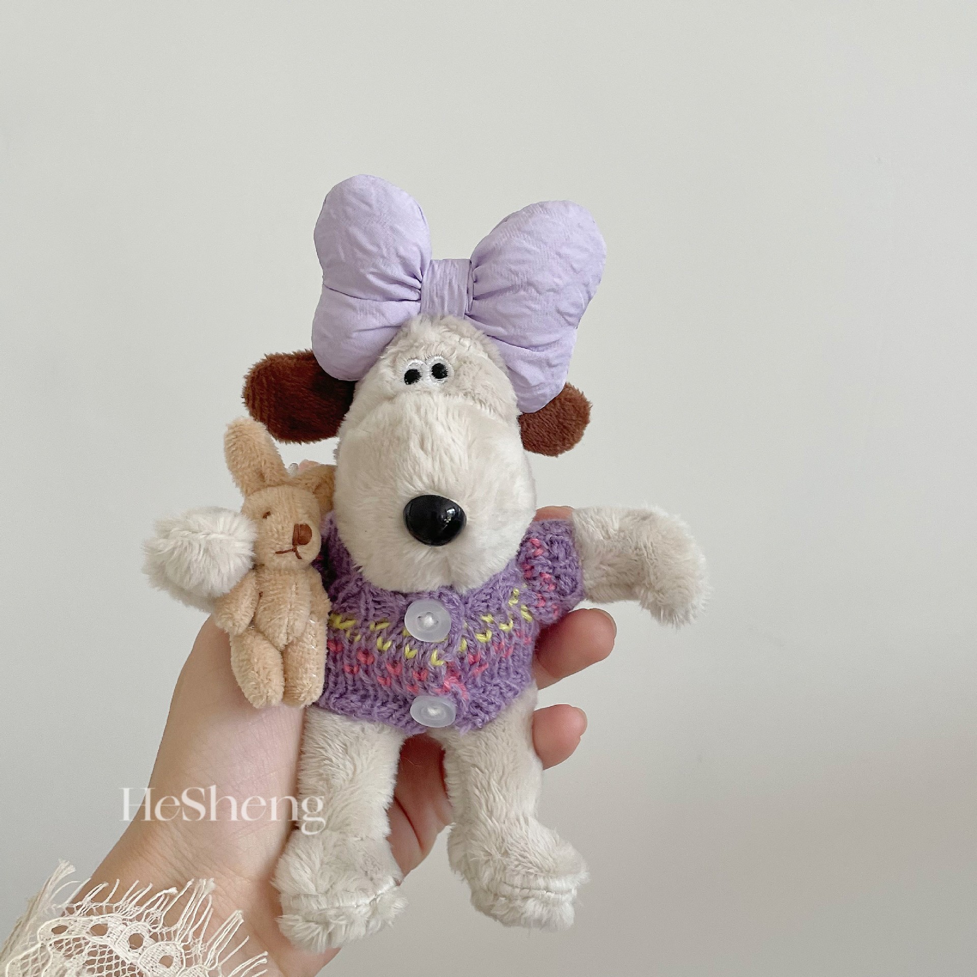 Meilade viento 14cm jefe perro peluche colgante lindo muñeca peluche moda cool bolsos colgante llavero