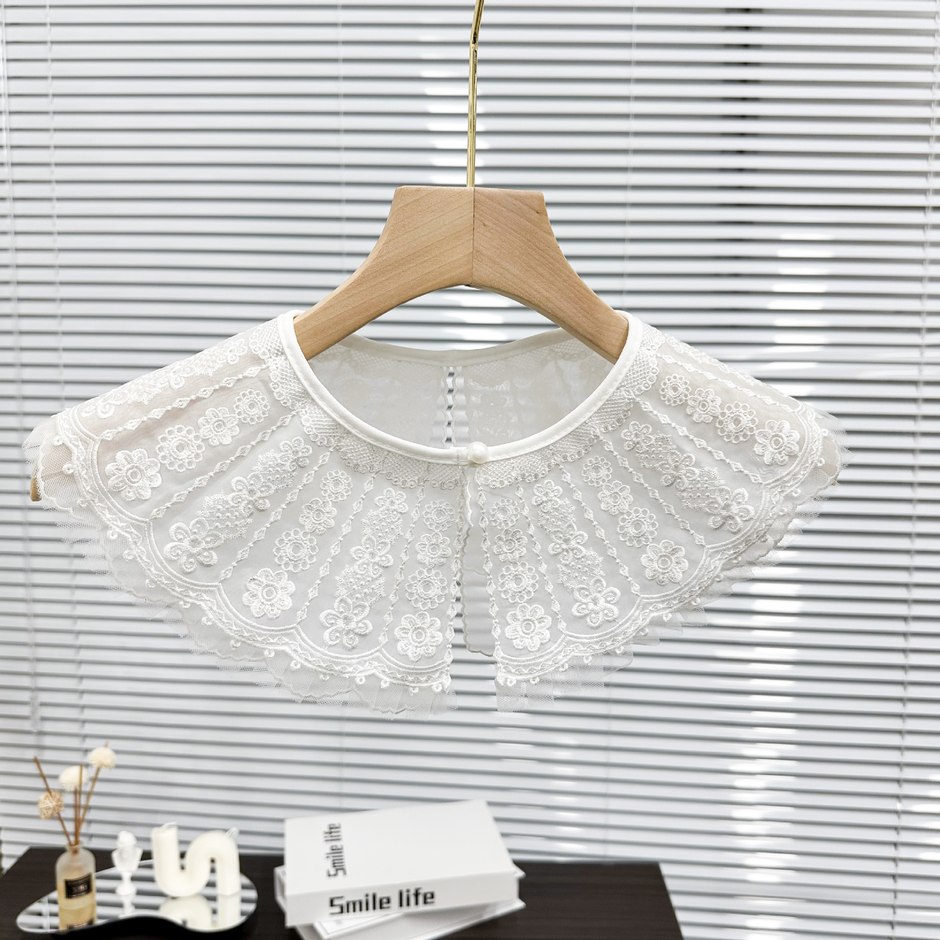 Oganza transparente encantador pequeño chal doble capa bordado encaje falso cuello niños otoño invierno chal accesorios