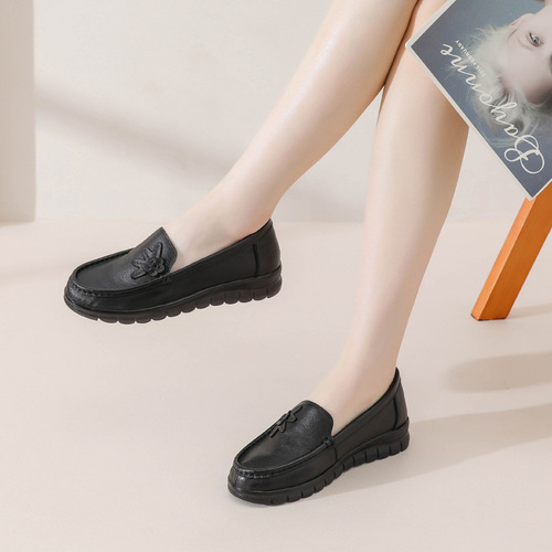 All cowhide ~ genuine leather mother's shoes spring and autumn style leap month single shoes for middle-aged and elderly women tendon soft sole non-slip granny leather shoes