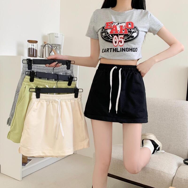 Fake Two-Piece Sports Shorts for Women, Summer New High-Waisted Slimming Design, Anti-Exposure A-Line Half Skirt Shorts Ins