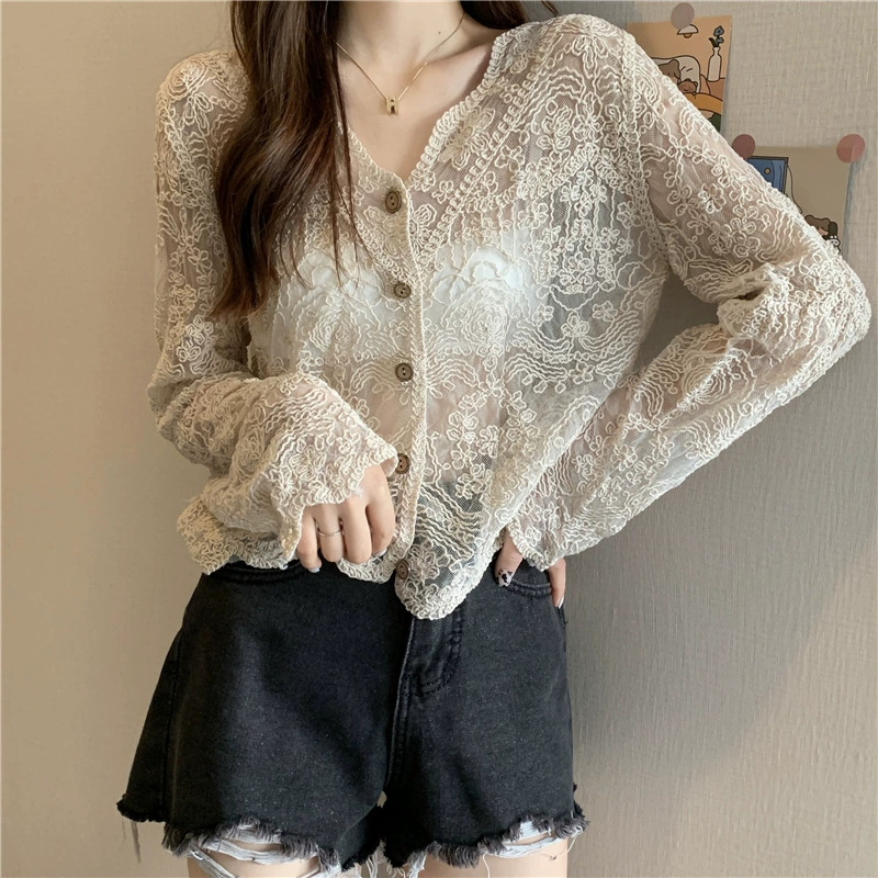 Летняя тонкая солнцезащитная одежда, кружевной плащ, куртка, oversize