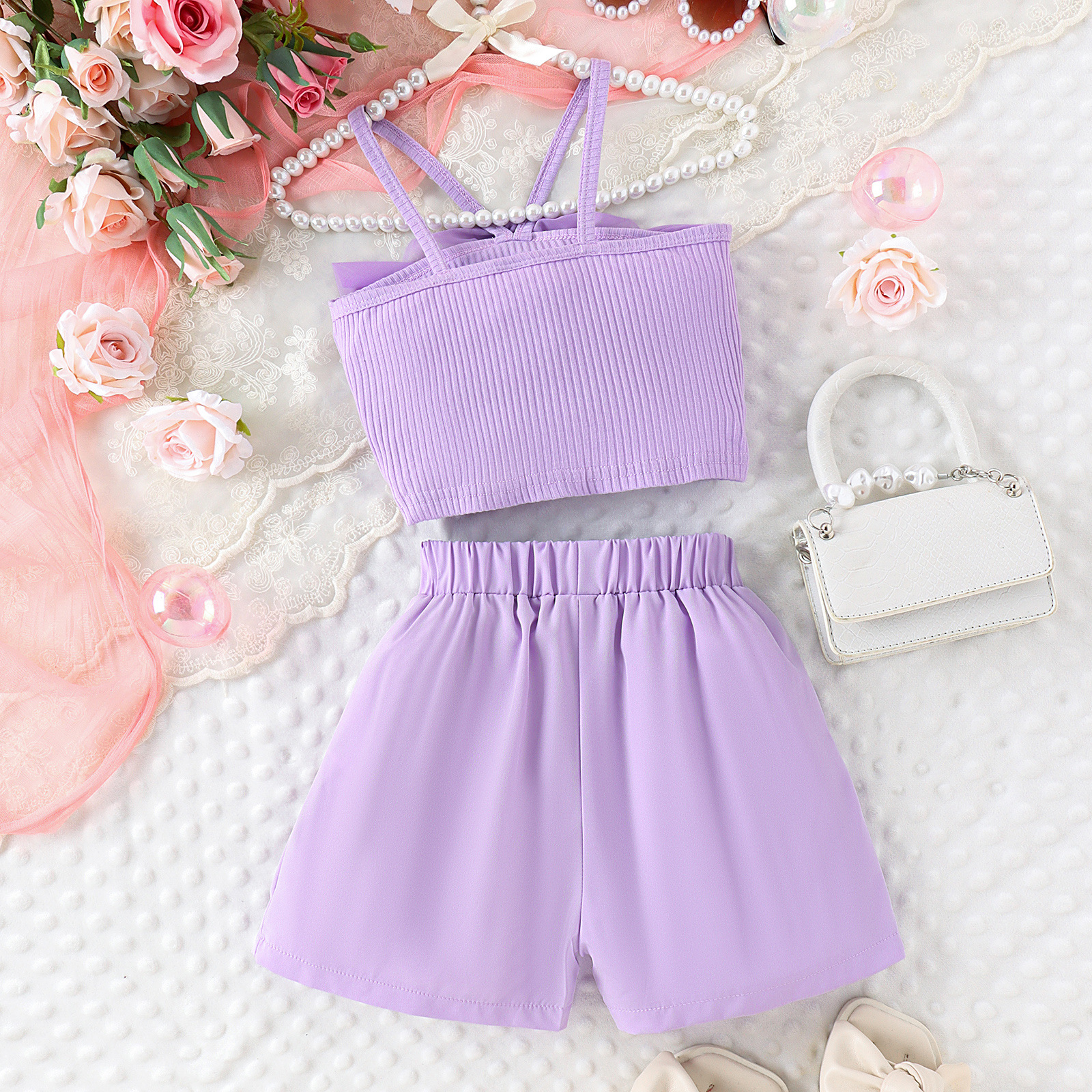 166g Weight Kids Clothing Sets Children's Clothing Type Sleeveless Sleeve Length Cotton Fabric Type Pants Sets Sets Type 2 Pieces Set Quantity Casual, Daily Occasion Collarless Neckline Regular Fit Fit Type Flower Pattern Summer Season Girl'S Gender Elegant Style Elegant Flower Cotton Girls Clothing Sets 9