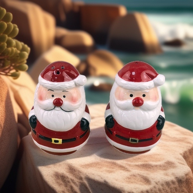 Adornos navideños transfronterizos árbol de Navidad muñeco de nieve cerámica botella de pimienta en polvo decoración de mesa juego de botella de pimienta en polvo creativo