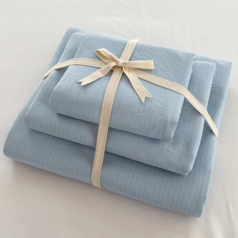 Juego de Ropa de Cama Youyixin de Doble Capa de Gasa de Color Sólido de Cuatro Piezas, Funda Nórdica, Sábana, Estilo Sábana Ajustable, Juego de Tres Piezas para Dormitorio Individual de Estudiantes, Tela Cepillada.