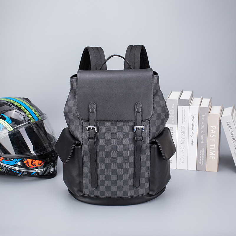 Men's business backpack, trendy and versatile, laptop bag, travel bag, stylish large-capacity plaid backpack, school bag