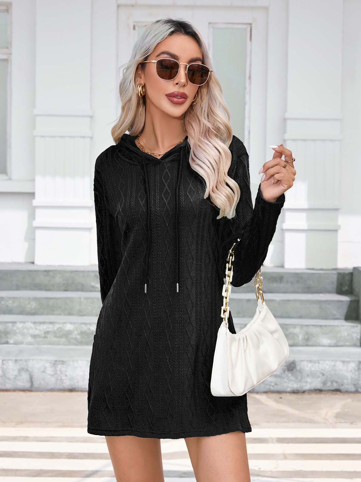 Women Clothing Autumn Winter Knitting Hooded Long Sleeve Dress