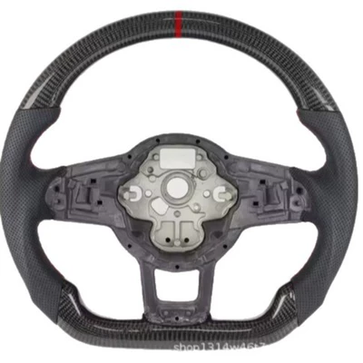Factory direct supply, suitable for Volkswagen carbon fiber steering wheels, red center cap with hole, compatible with Golf and Magotan models (Steering wheel) - carbon-fiber-pure-frame