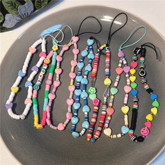 Korean version of the new ins creative bohemian soft pottery love flower beaded mobile phone lanyard acrylic mobile phone chain