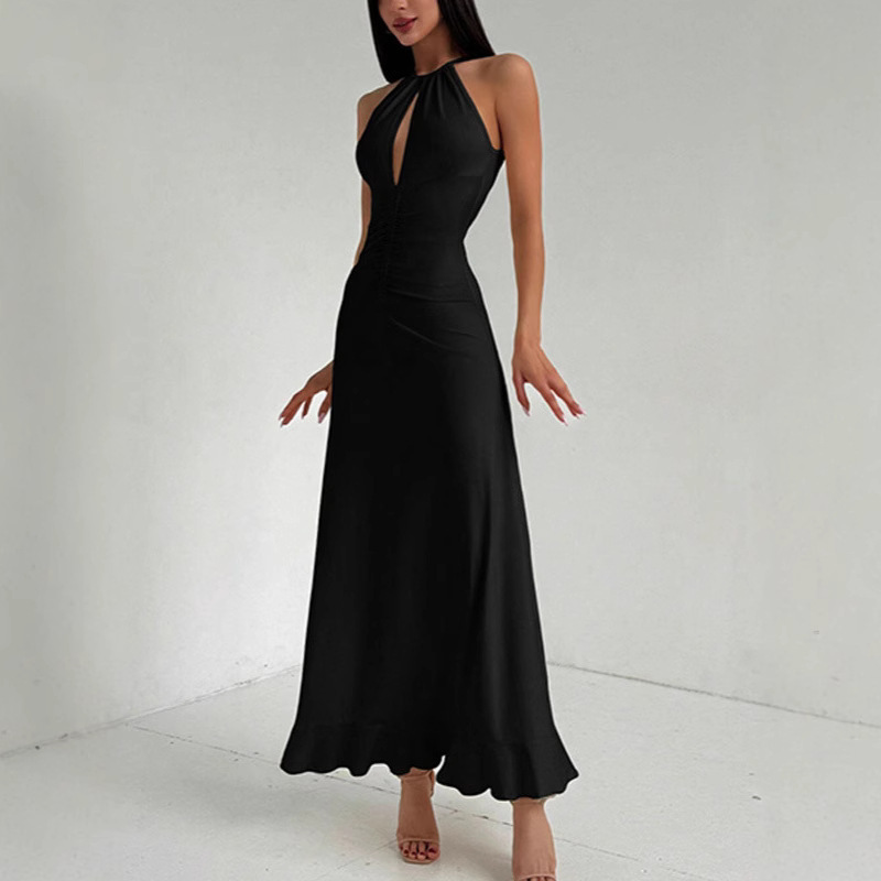 European and American Cross-Border Fashion Elegant Pure Desire Hot Girl Lv Women's Solid Color Hollow Fluffy Long-Sleeve Long Dress Lv Dress European and American Cross-Border Fashion Elegant Pure Desire Hot Girl Lv Women's Solid Color Hollow Fluffy Long-Sleeve Long Dress Lv Dress