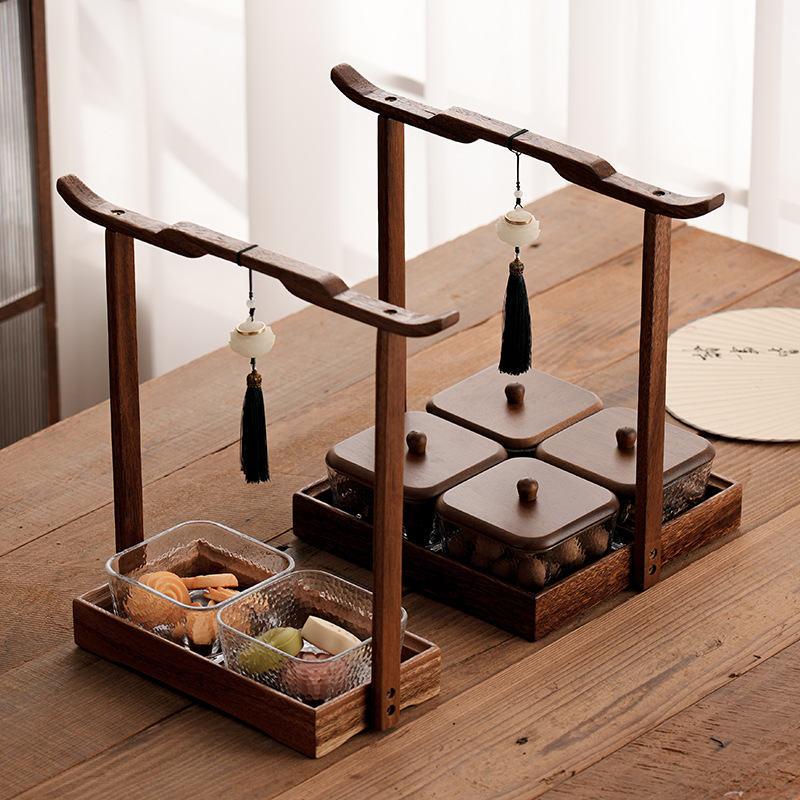 Plato de frutos secos de viga de elevación de nogal sudamericano Bocadillos Mesa de café de nueces Plato de punto Caja de almacenamiento para el hogar del comerciante Bandeja de servicio de dim sum