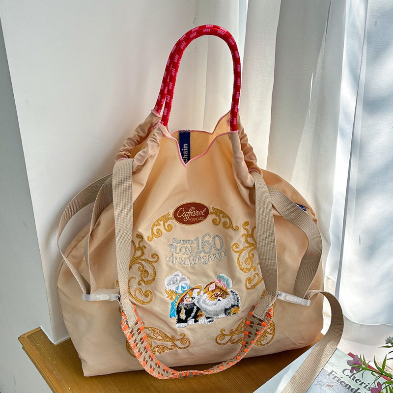 新しい日本製ボールチェーン刺繍多用途ショッピングバッグニッチ万針刺繍ナイロンハンドバッグ環境に優しいバッグ|undefined