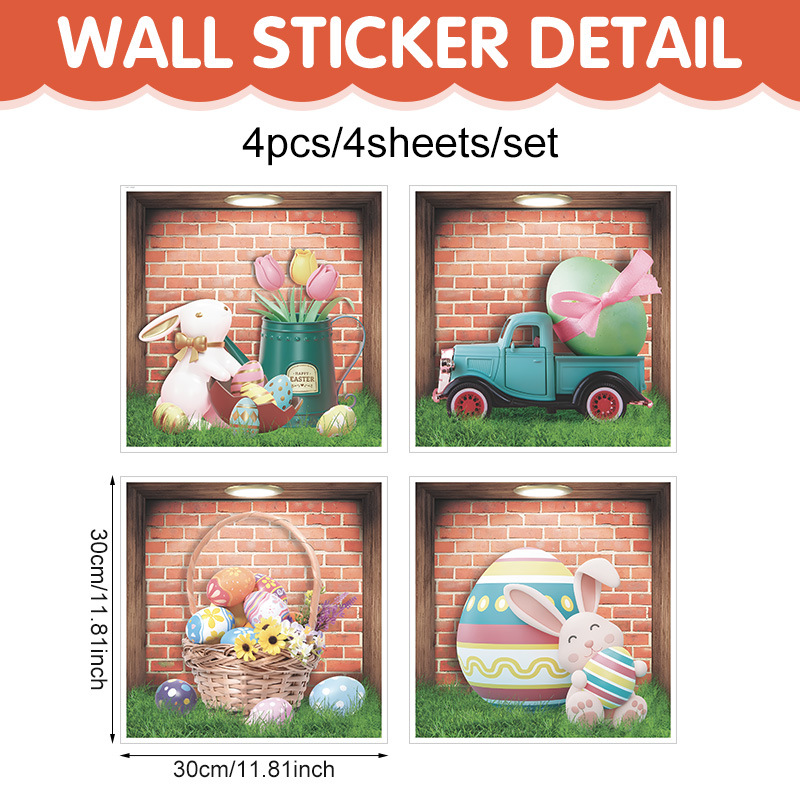 Nuovo adesivo da parete autoadesivo in PVC per decorazione domestica 3D di Pasqua, a forma di uovo, per finestra e coniglio._voghion.com
