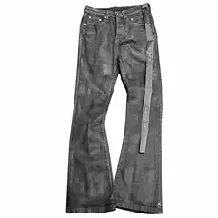 Waxed Pants Trousers Hand-Rubbed Wax Coating Waxed Finish Flared High Stretch Jeans Dark Aesthetic Cotton