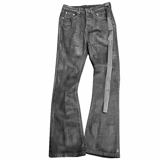 Waxed Pants Trousers Hand-Rubbed Wax Coating Waxed Finish Flared High Stretch Jeans Dark Aesthetic Cotton