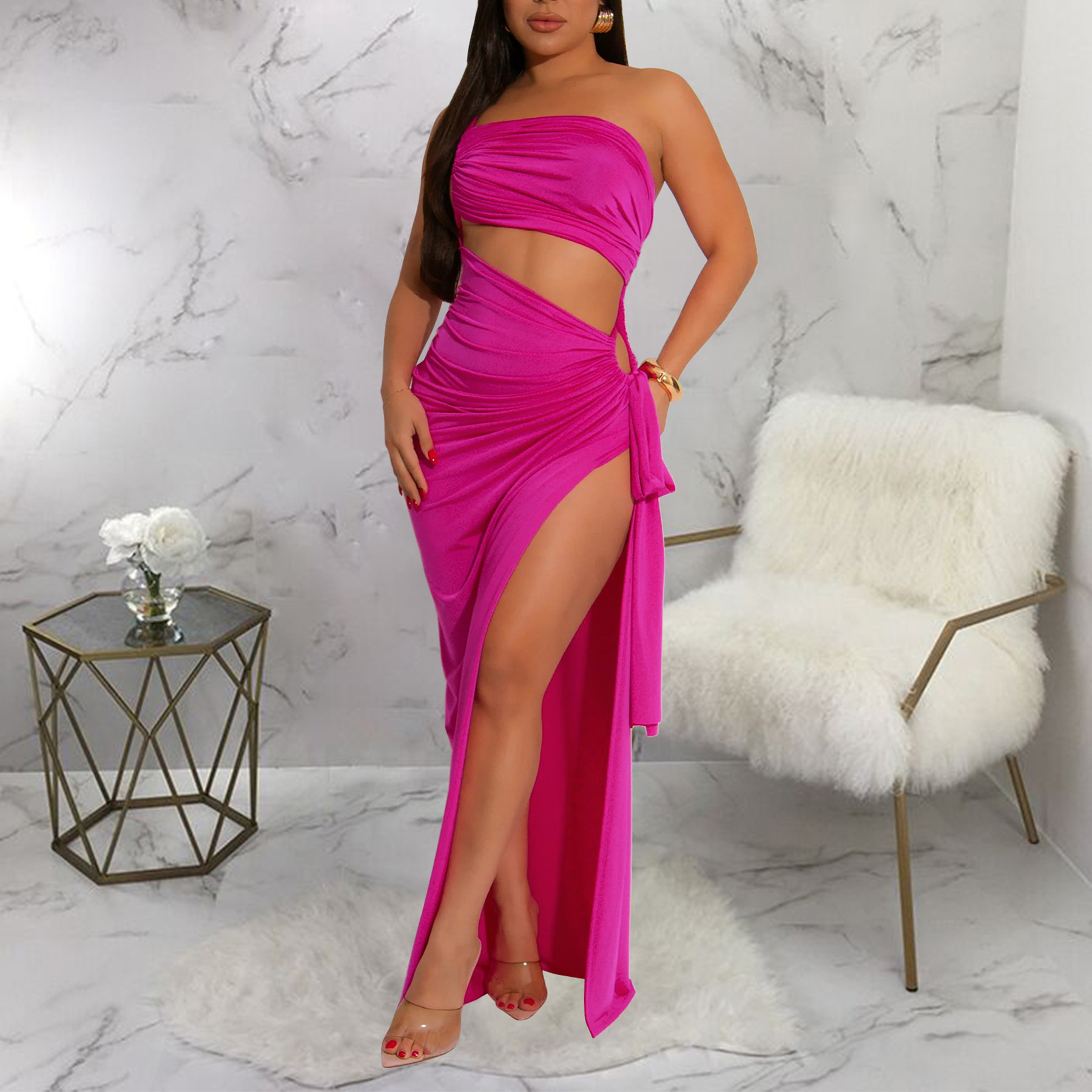 345g Weight Maxi Long Dress Dress Length Type Sleeveless Sleeve Length Sheath Dress Dresses Type Polyester Fabric Type High Waist Waist Line Banquet, Cocktail Party Occasion Strapless, Oblique collar Neckline Slim Fit Type Solid Color Pattern Summer Season Women's Gender Sexy, Streetwear Style Wholesale Women's Sexy Streetwear Solid Color Banquet Cocktail Party Strapless Oblique Collar Sleeveless Sheath Dress 32