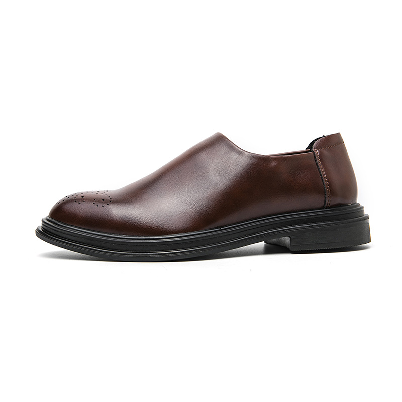 Estilo coreano de moda tallado zapatos de cuero puntiagudos de negocios de los hombres ropa formal perezoso slip-on zapatos de plataforma cremallera lateral zapatos de cuero Casuales