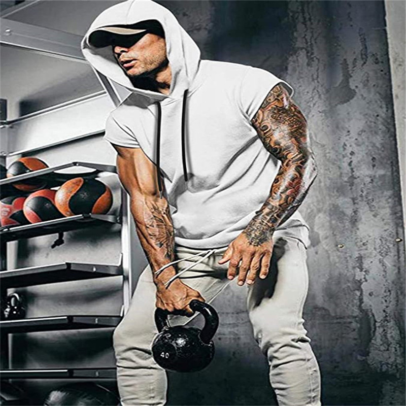 Men's Clothing outdoor sports men's hooded sleeveless fashion hip hop youth muscle fitness vest solid color jacket_voghion.com