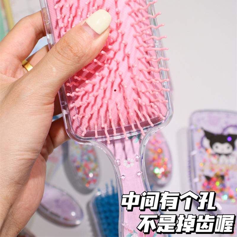 高颜值透明闪闪流沙气囊梳子可爱立体萌卡通少女心手把按摩气垫梳|undefined