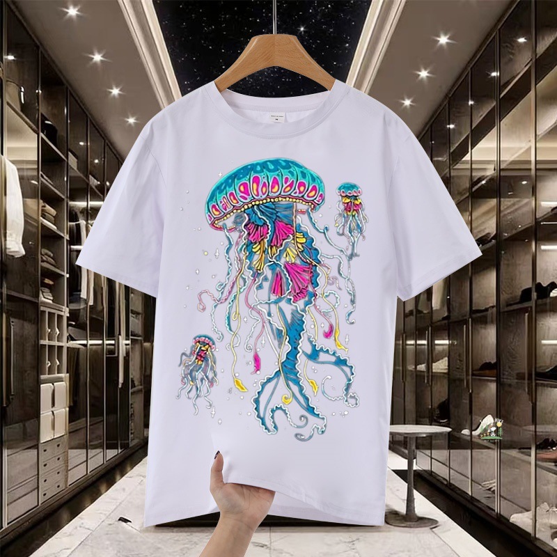 2026 Neon Jellyfish Printed Short-sleeved T-shirt, American Retro Street Style Men's And Women's Same Top_viptrois.com
