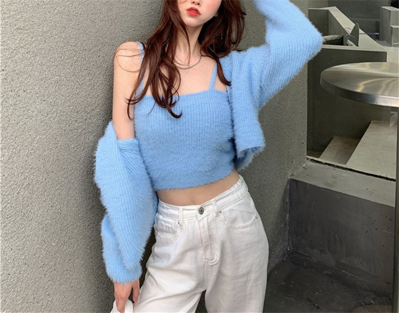 Sexy Strickjacke 2023 Herbst/Winter Neue Produkt Nerz Wolle Brust Verpackung Zwei Stück Set Koreanische Gestrickte Pullover für_voghion.com