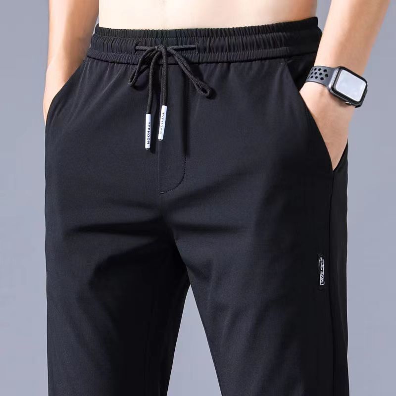 Summer Men's Breathable Ice Silk Casual Pants plus size Straight All-match Comfortable Thin Quick-drying Men's Drawstring Sports Pants