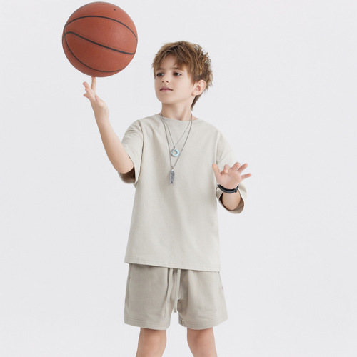 Children's and Parent-Child Clothing 100% Cotton T-Shirts with Printed Logo for Medium and Small Boys and Girls, 240g, Solid Color