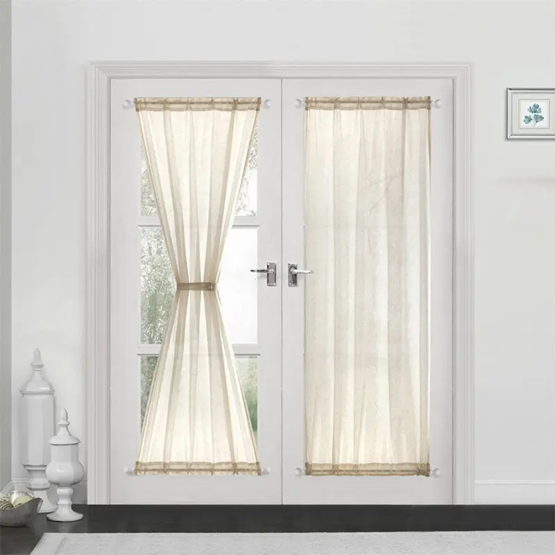 Amazon Foreign Trade French High Blackout Sunshade Door Curtain Rod Small Door Curtain Linen Gauze Curtain Finished Product Wholesale Can Be Customized