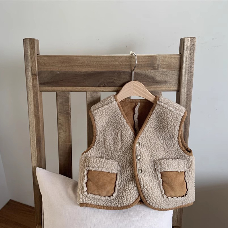 Chaleco de ambos lados para niños, otoño, ropa para niños coreanos, ropa de otoño e invierno, chaleco de felpa para bebés, ropa de salida para bebés
