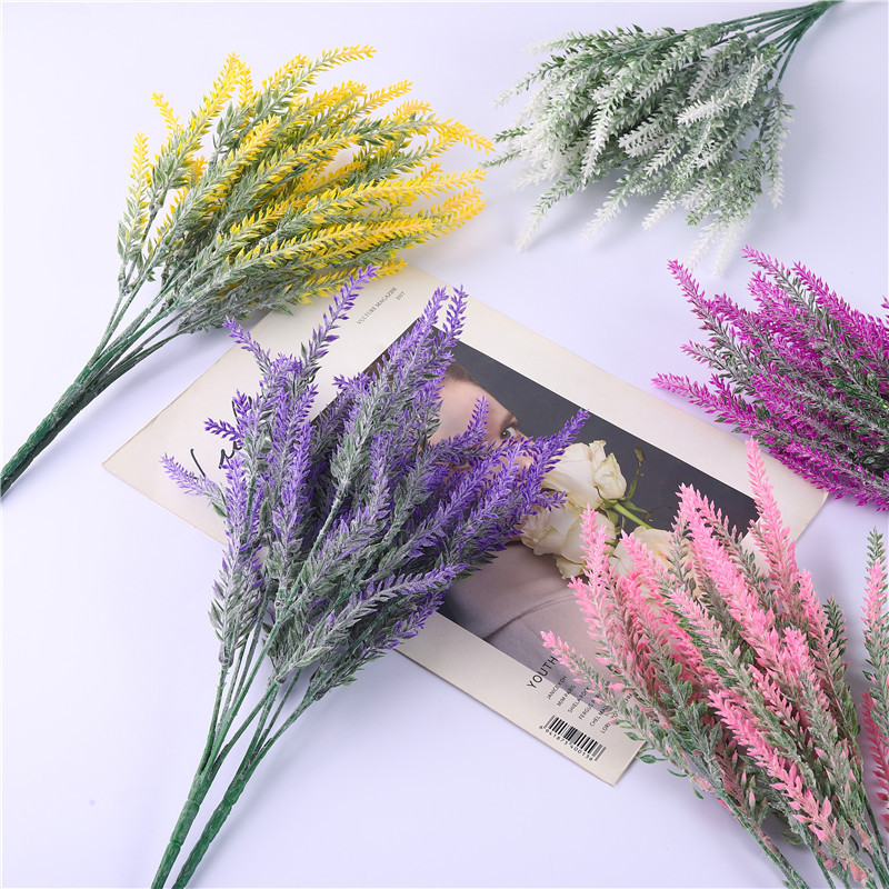 Simulated wheat ears 5-fork flocked lavender simulated flowers home decoration plants wedding pastoral bouquet wholesale