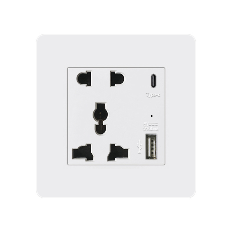 國際外貿86型暗裝港澳歐式英標多功能五孔USB+TYPE-C智能開關插座