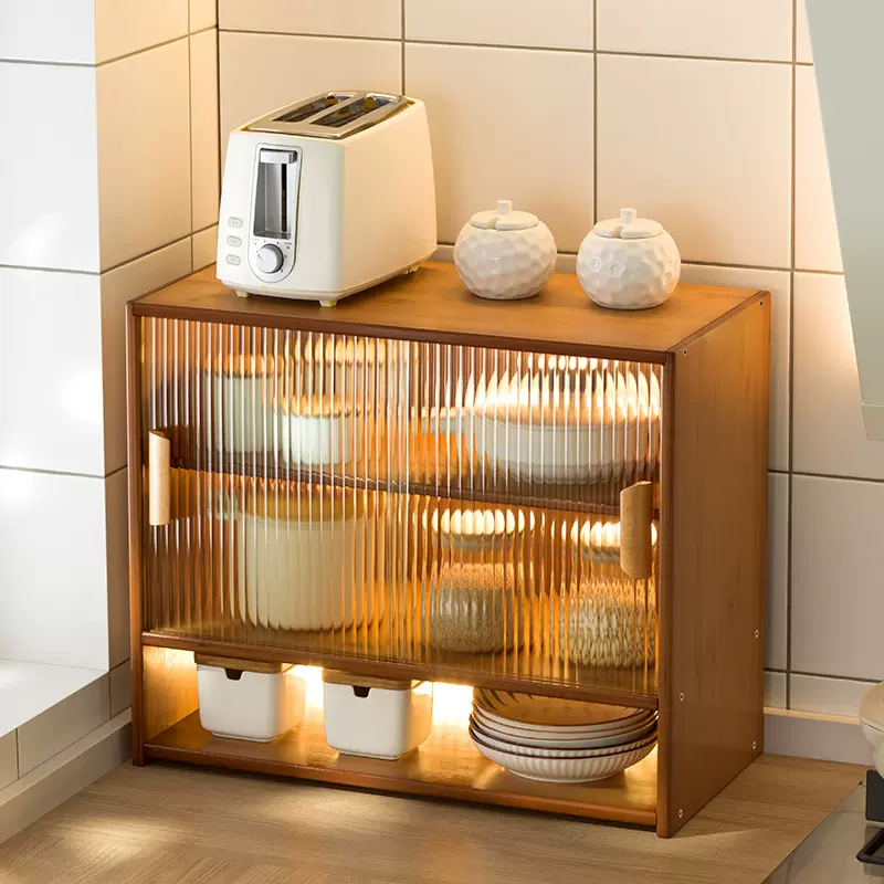 桌面餐边柜厨房储物柜子台面玻璃门碗柜置物架咖啡杯子收纳柜茶具