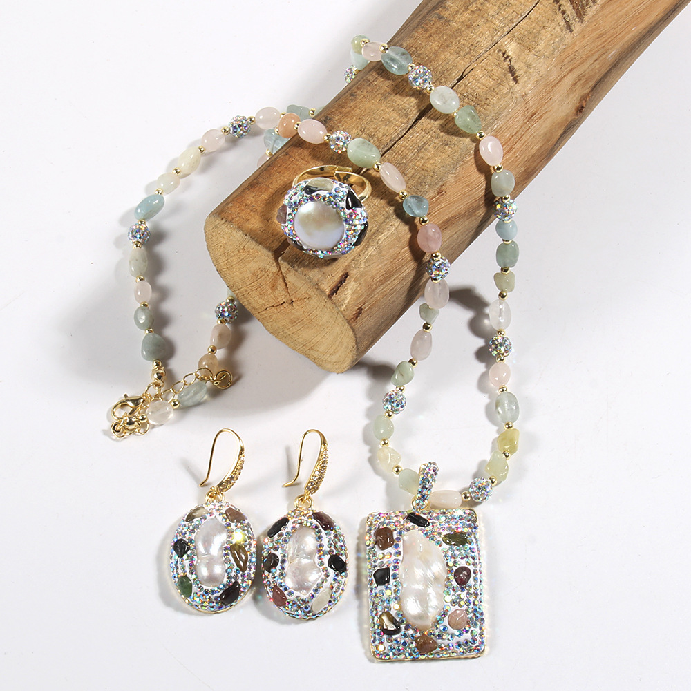 80g Weight Rhinestones Inlay Material Jewelry Set Classification Jewelry Set Quantity Holiday Occasion natural stone Material Geometric Pattern Women's Gender Inlay Design Vintage Style Style Vintage Style Geometric Natural Stone Rhinestones Jewelry Set In Bulk 19