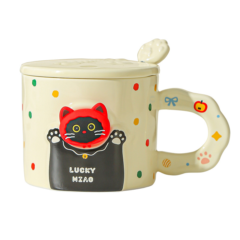 Cute gato taza de cerámica con cubierta cuchara taza de café taza de agua taza de pareja regalo de mano al por mayor alto valor facial