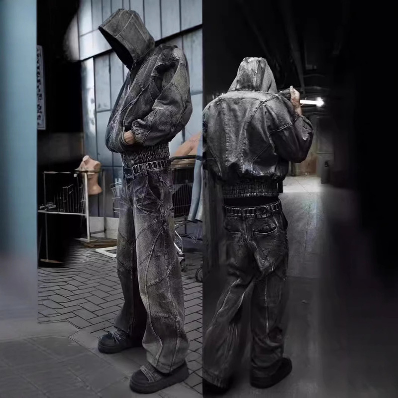 Cross-Border Aliexpress Vintage Washed Jeans American Style Men's Trendy Street Style Loose Straight-Leg High-Waisted Jeans