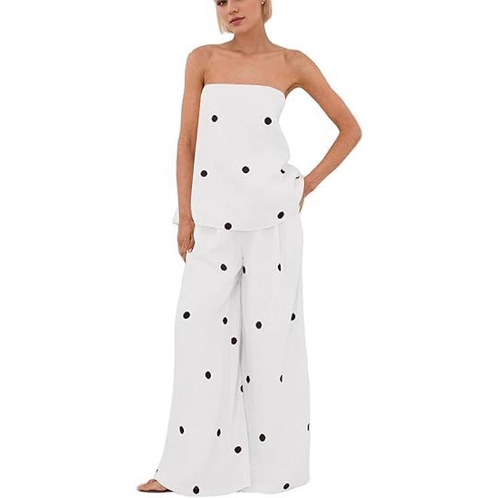 European and American Cross-Border 2025 Spring and Autumn New Elegant Polka Dot Tube Top and Trousers