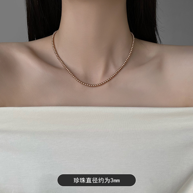 SKU-01-香槟色施家珍珠项链【3mm】