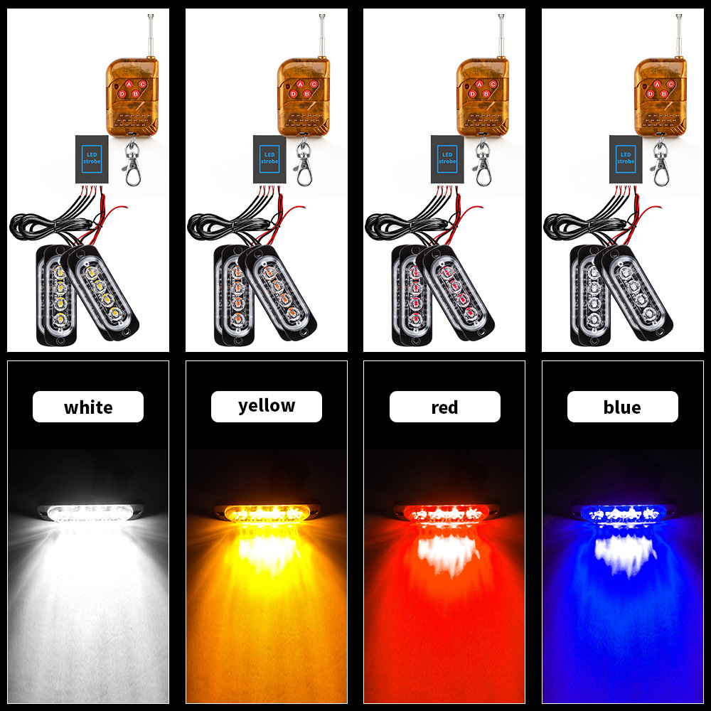 DXZ car LED mid-grid light one to four 4 LED flash daytime running lights wireless remote control multiple modes red and blue