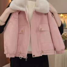 秋冬女童装棉服外套宝宝洋气儿童个性潮牌毛毛翻领加绒加厚派克服