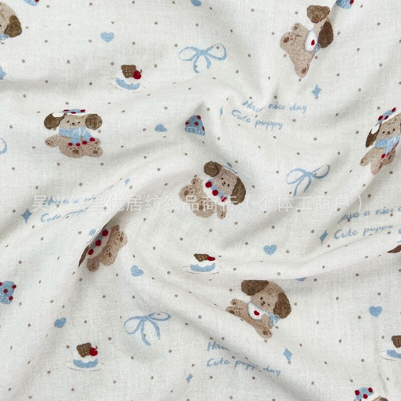 Cotton Double-layer Cotton Gauze Digital Printed Fabric Korean Style Bow Bear Fabric Children's Clothing Adult Home Clothes Cotton Double-layer Cotton Gauze Digital Printed Fabric Korean Style Bow Bear Fabric Children's Clothing Adult Home Clothes