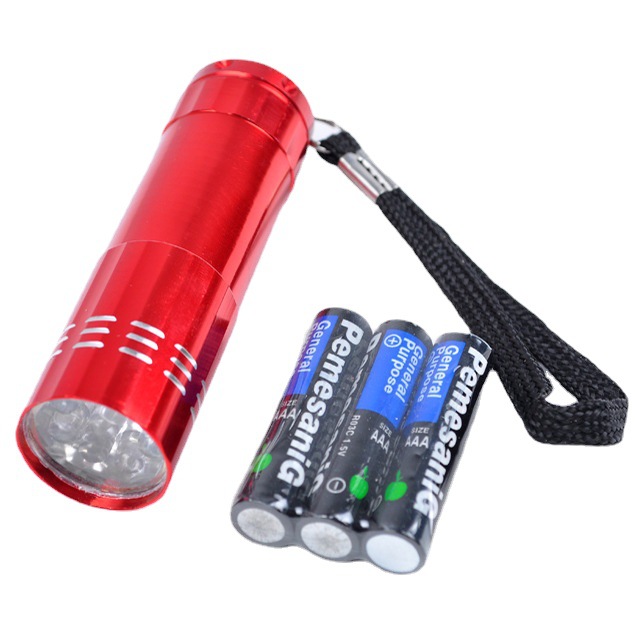 9LED铝合金迷你高亮电筒 (带3节电池)小型迷你小电筒9灯led小手电