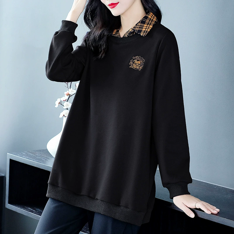 Осень и зима против морщин плюс размер лацкана POLO ретро дикий дном повседневная футболка с длинными рукавами топ для женщин среднего возраста